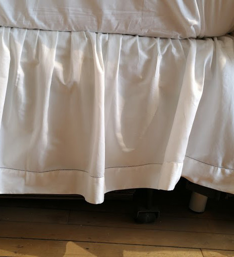 Short bed skirt on Hollywood type mattress frame